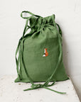 Sitting Fox Crossbody Linen Bag with Handles