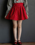 Red Polka Dot Festive Mini Linen Skirt