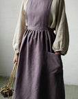 Mauve Midi Cross Back Linen Pinafore