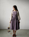 Mauve Midi Cross Back Linen Pinafore
