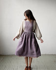 Mauve Midi Cross Back Linen Pinafore