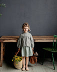 Green Gingham Short Ruffle Linen Tunic