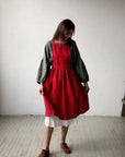Red Polka Dot Festive Midi Cross Back Linen Pinafore