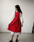 Red Polka Dot Festive Midi Cross Back Linen Pinafore