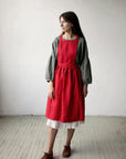 Red Polka Dot Festive Midi Cross Back Linen Pinafore