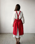 Red Polka Dot Festive Midi Cross Back Linen Pinafore