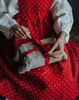 Red Polka Dot Festive Midi Cross Back Linen Pinafore