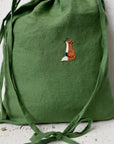 Sitting Fox Crossbody Linen Bag with Handles