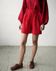 Red Polka Dot Festive Linen Shorts
