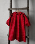 Red Polka Dot Festive Long Linen Tunic Dress