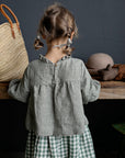 Green Gingham Short Ruffle Linen Tunic