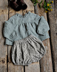 Green Gingham Short Ruffle Linen Tunic