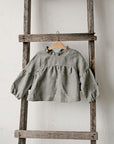 Green Gingham Short Ruffle Linen Tunic