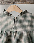 Green Gingham Short Ruffle Linen Tunic