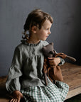 Green Gingham Short Ruffle Linen Tunic