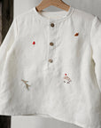 White Forest Long Sleeve Button Linen Shirt
