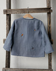 Dusty Blue Forest Long Sleeve Button Linen Shirt