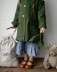 Forest Green Long Linen Coat
