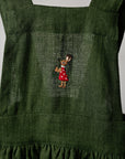 Forest Green Cross Back Linen Pinafore