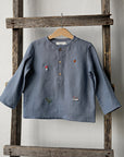 Dusty Blue Forest Long Sleeve Button Linen Shirt