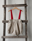 Natural & Cherry Christmas Linen Shorts with Suspenders
