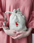 Christmas Rabbit Girl Pouch Linen Bag