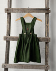 Forest Green Cross Back Linen Pinafore