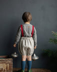 Natural & Cherry Christmas Linen Shorts with Suspenders