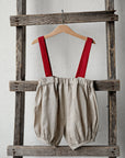 Natural & Cherry Christmas Linen Shorts with Suspenders