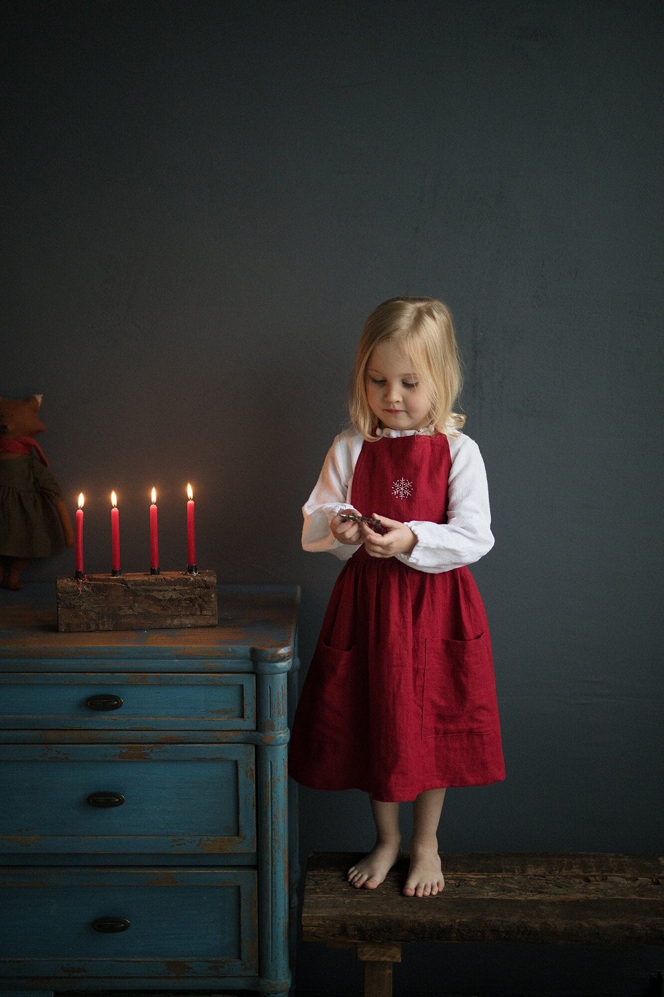 Cherry Christmas Linen Apron