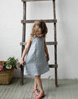 Blue Polka Dot Festive Sleeveless Linen Dress