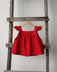 Red Polka Dot Festive Vintage Linen Shirt