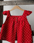Red Polka Dot Festive Vintage Linen Shirt