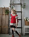 Red Polka Dot Festive Vintage Linen Shirt