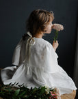 White Flower Linen Dress