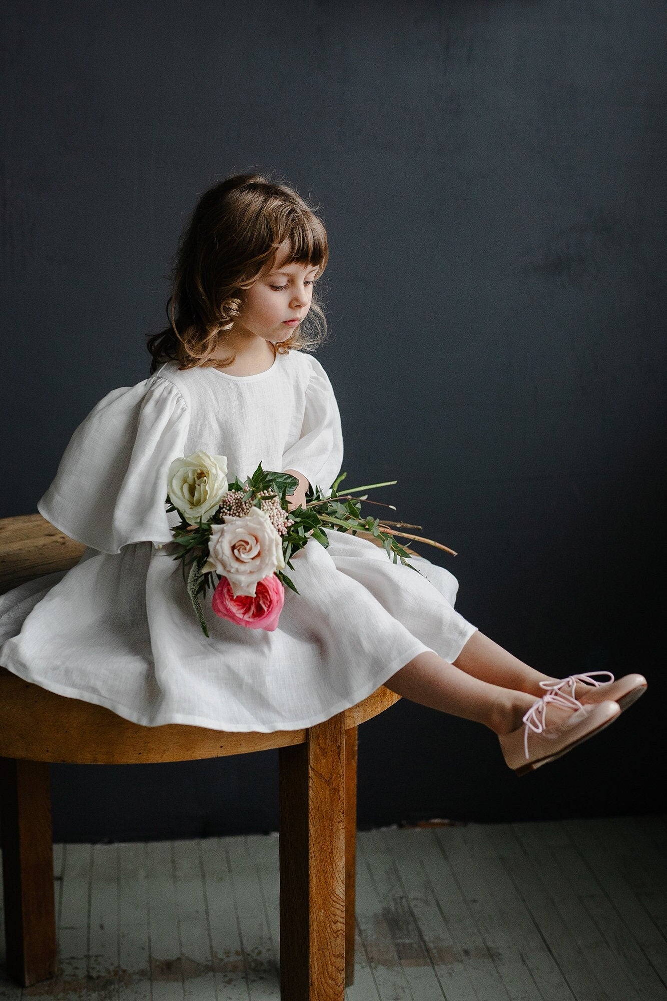 White Flower Linen Dress  allthebeautifullinen