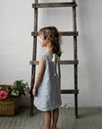 Blue Polka Dot Festive Sleeveless Linen Dress