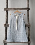 Blue Polka Dot Festive Sleeveless Linen Dress