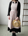 Pink Polka Dot Festive Midi Cross Back Linen Pinafore
