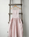 Pink Polka Dot Festive Midi Cross Back Linen Pinafore