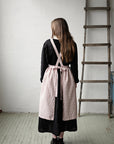 Pink Polka Dot Festive Midi Cross Back Linen Pinafore