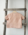 Dusty Rose Short Sleeve Button Linen Shirt