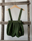 Forest Green Linen Shorts with Suspenders
