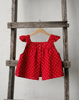 Red Polka Dot Festive Vintage Linen Shirt