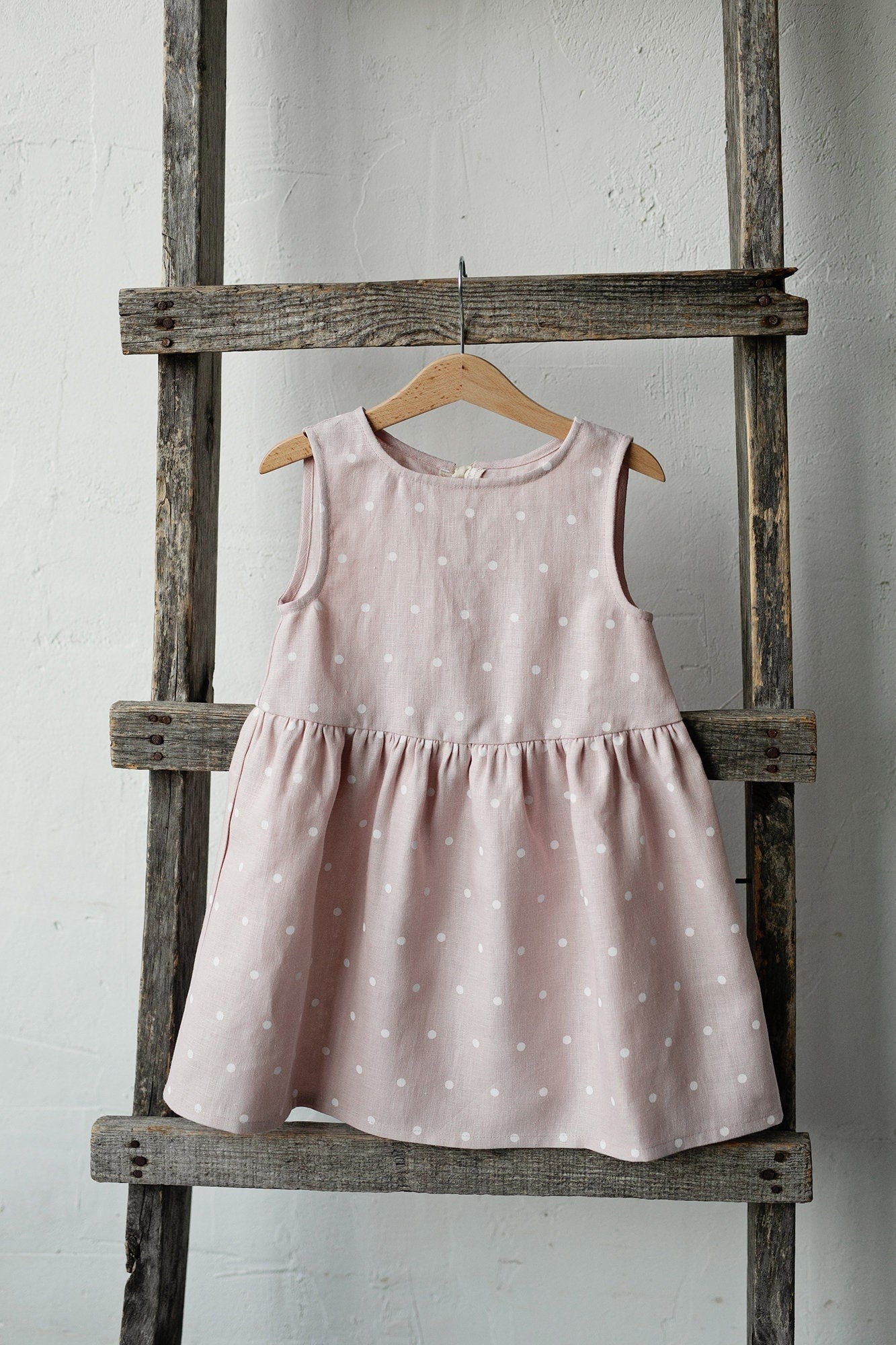 Pink Polka Dot Festive Smock Linen Dress – allthebeautifullinen