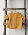 Mustard Short Sleeve Button Linen Shirt