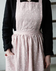Pink Polka Dot Festive Midi Cross Back Linen Pinafore