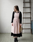 Pink Polka Dot Festive Midi Cross Back Linen Pinafore