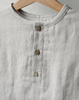 Fog Grey Short Sleeve Button Linen Shirt