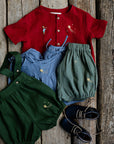 Forest Green Linen Shorts with Suspenders